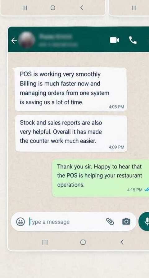 WhatsApp review from a POS System Client