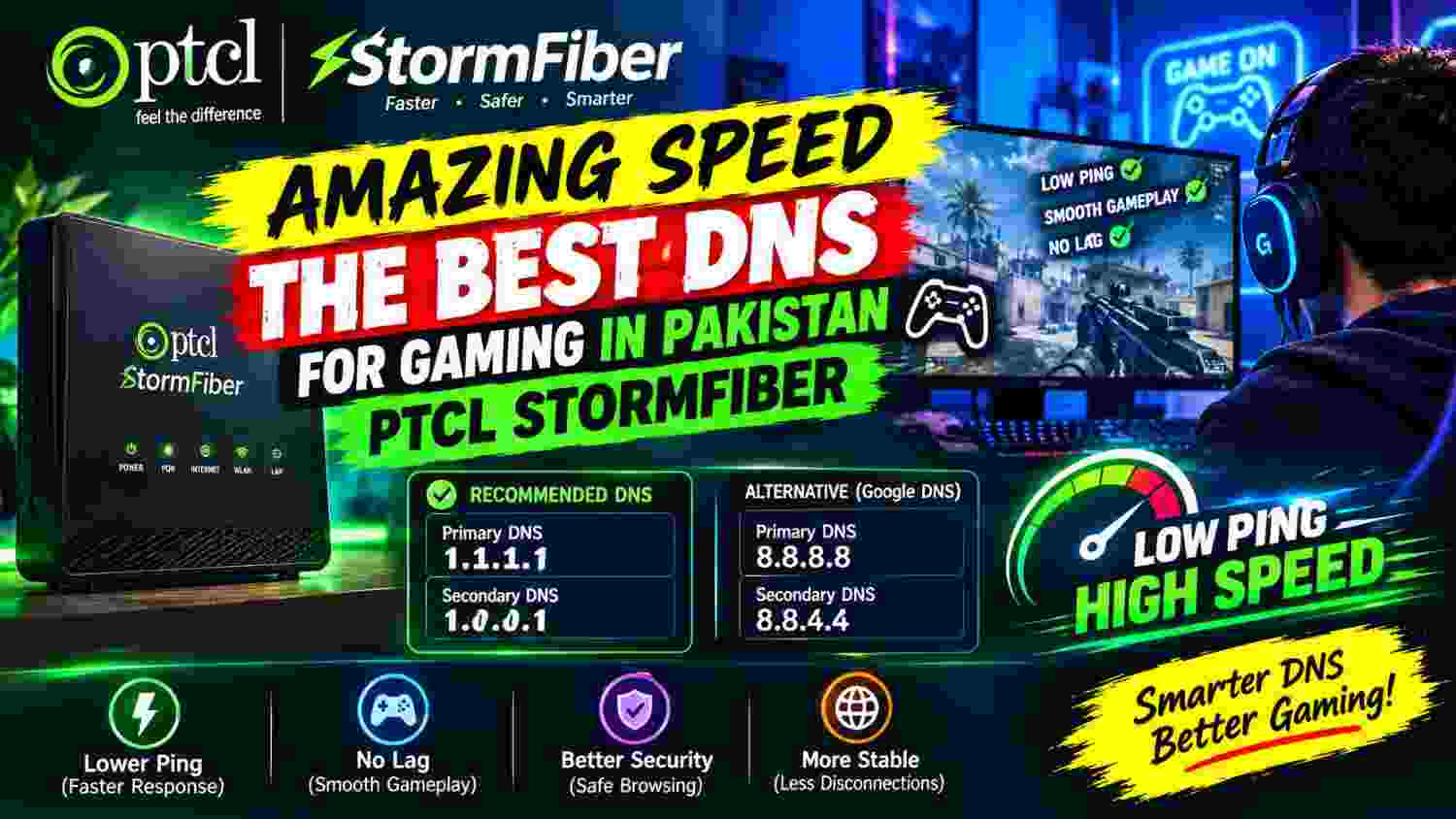 Amazing Speed: The Best DNS for Gaming in Pakistan PTCL StormFiber