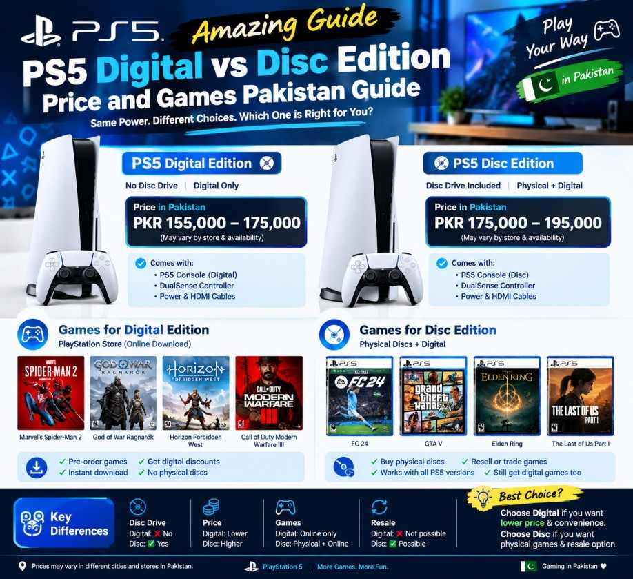 Amazing PS5 Digital vs Disc Edition Price and Games Pakistan Guide