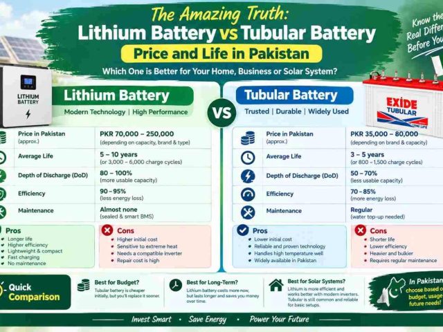 The Amazing Truth: Lithium Battery vs Tubular Battery Price and Life in Pakistan